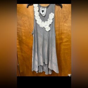Love couture medium Gray Sleeveless Top with White Floral Accents